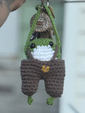 frog wearing brown overalls w/ flower big keychain (made to order)